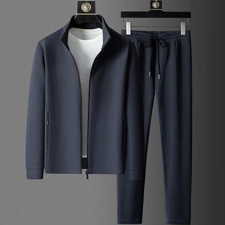 Men's Classic Two-Piece Zip-Up Tapered Activewear Suit - Navy Blue