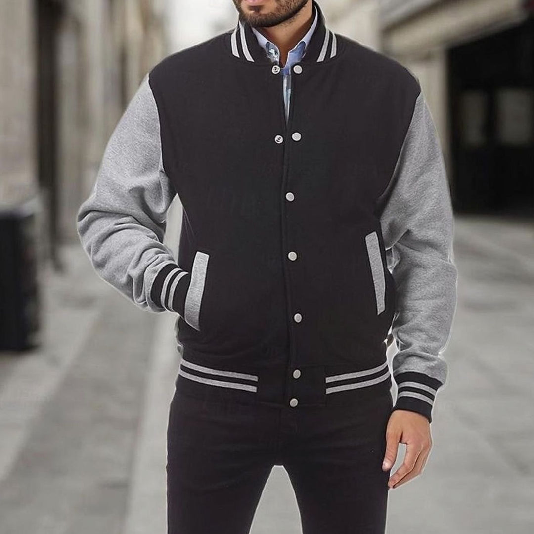 Men's Classic Varsity Bomber Jacket Snap-Front Ribbed Collar - Light Grey