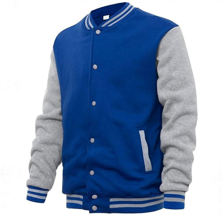 Men's Classic Varsity Bomber Jacket Snap-Front Ribbed Collar