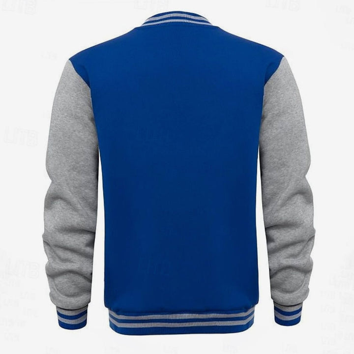 Men's Classic Varsity Bomber Jacket Snap-Front Ribbed Collar