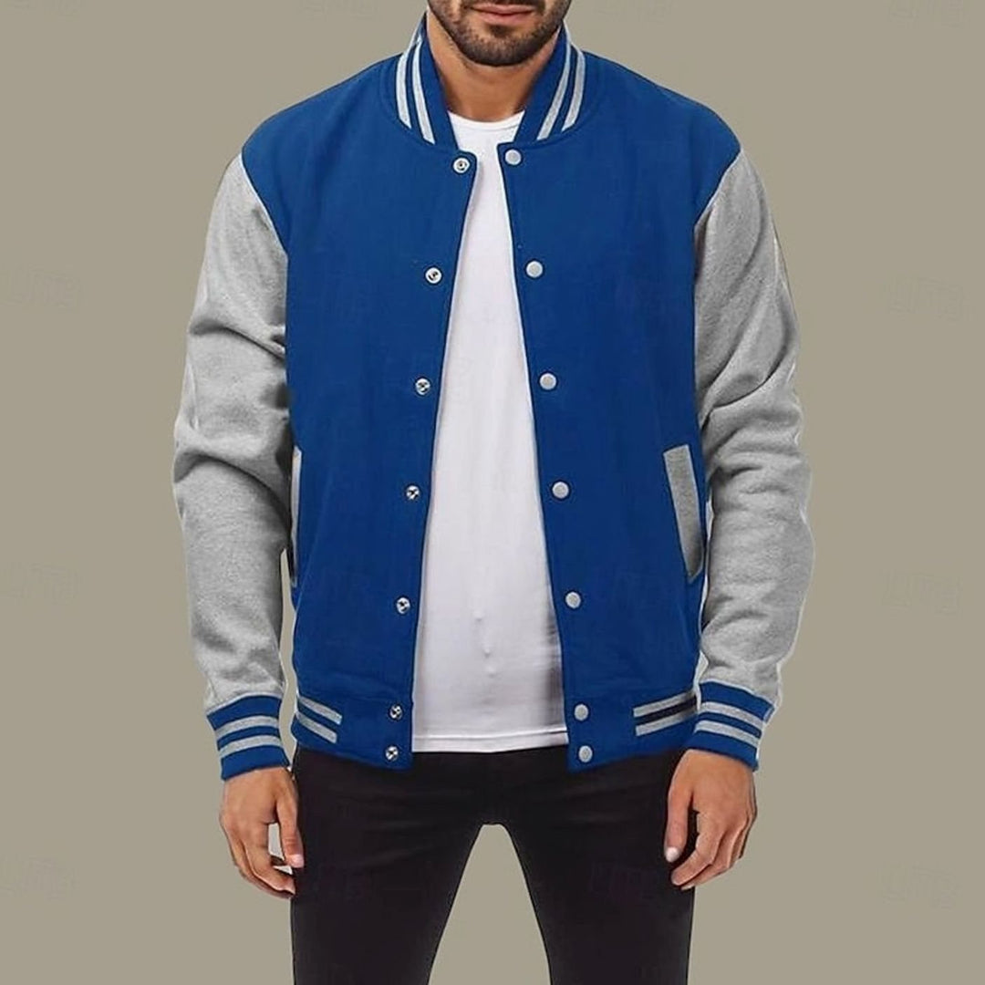 Men's Classic Varsity Bomber Jacket Snap-Front Ribbed Collar