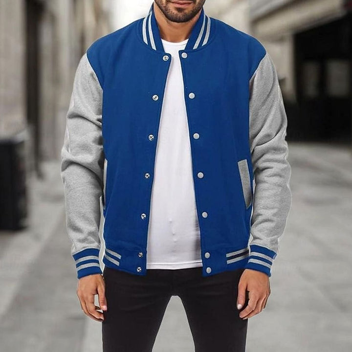 Men's Classic Varsity Bomber Jacket Snap-Front Ribbed Collar - Royal Blue