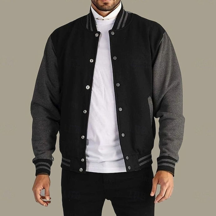 Men's Classic Varsity Bomber Jacket Snap-Front Ribbed Collar