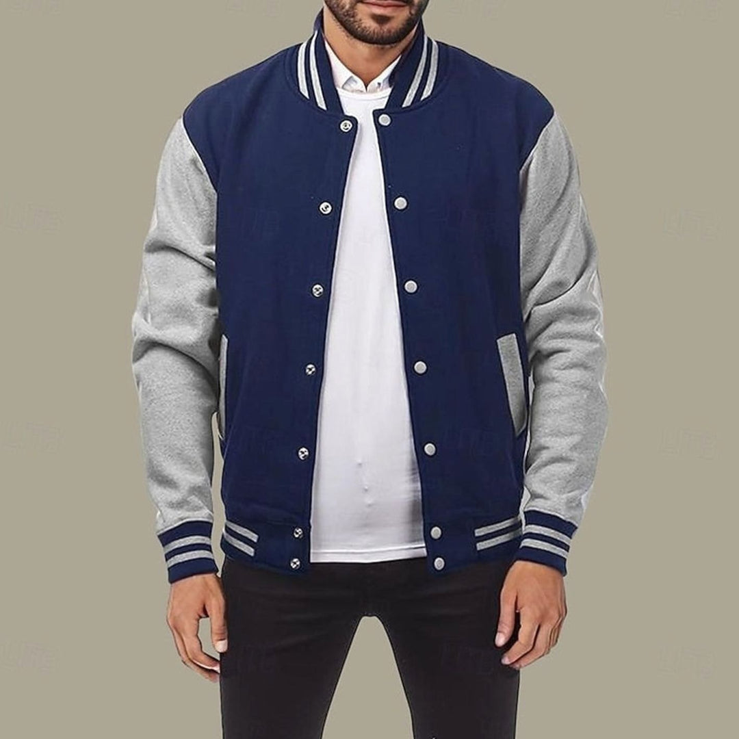 Men's Classic Varsity Bomber Jacket Snap-Front Ribbed Collar