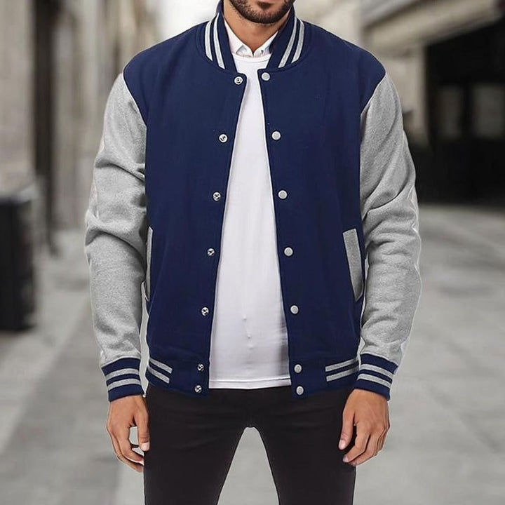 Men's Classic Varsity Bomber Jacket Snap-Front Ribbed Collar - Navy Blue