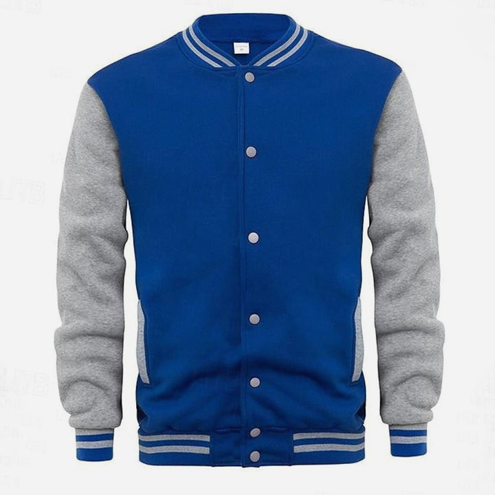 Men's Classic Varsity Bomber Jacket Snap-Front Ribbed Collar