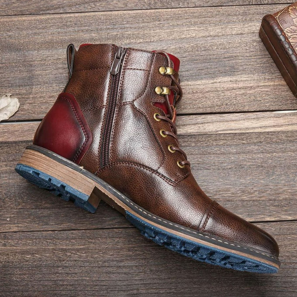 Men's Classic Zip Lace-Up Cap-Toe Leather Ankle Boots