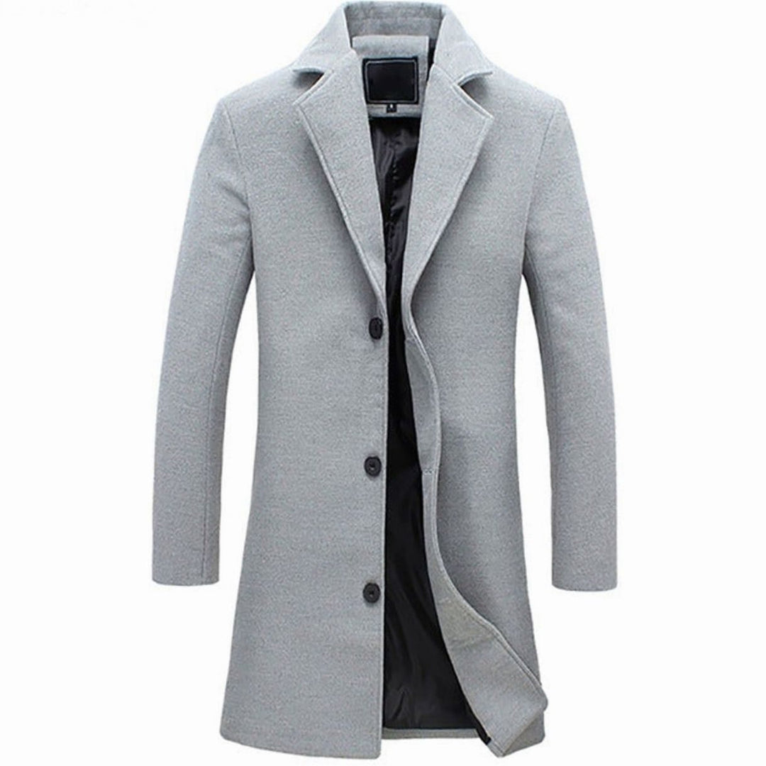 Men's Cold Weather Tailored Single-Breasted Wool-Blend Trench Coat - Grey
