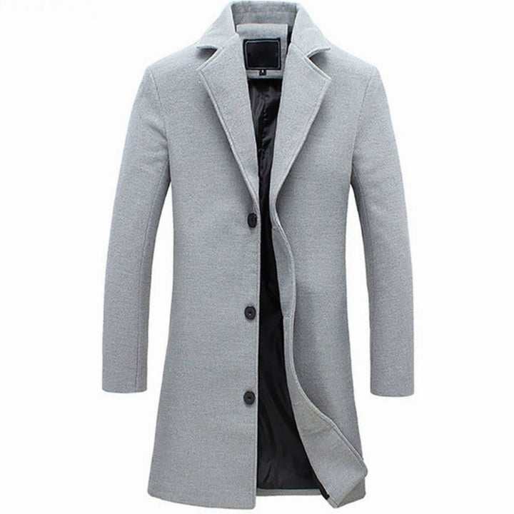 Men's Cold Weather Tailored Single-Breasted Wool-Blend Trench Coat - Grey