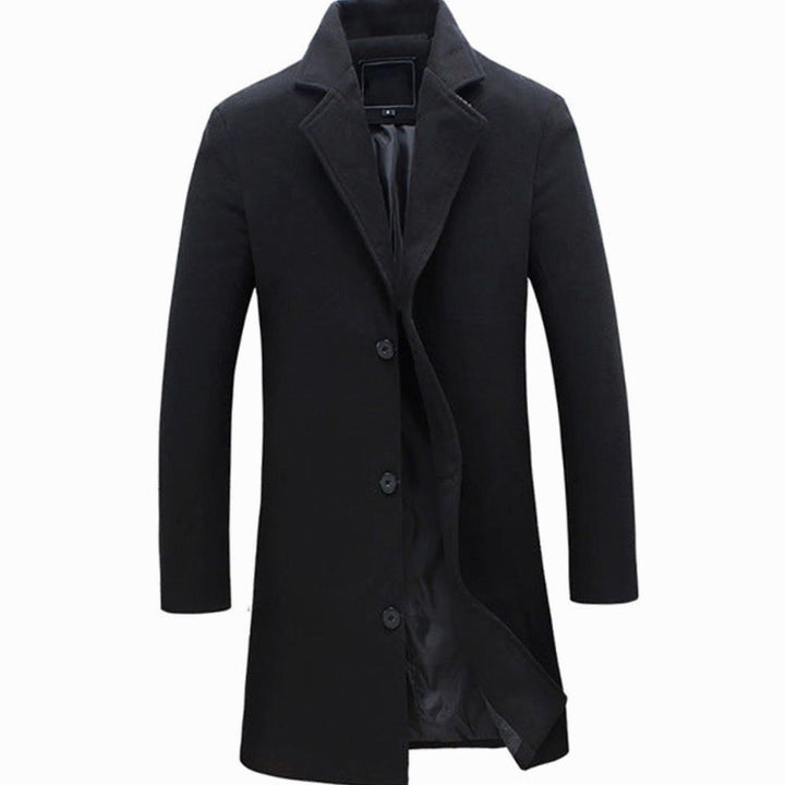 Men's Cold Weather Tailored Single-Breasted Wool-Blend Trench Coat - Black
