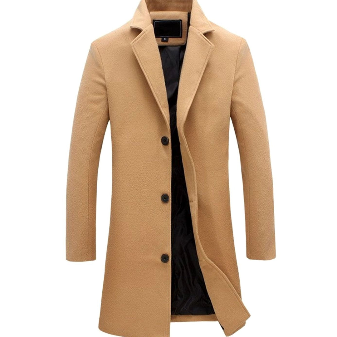 Men's Cold Weather Tailored Single-Breasted Wool-Blend Trench Coat - Khaki
