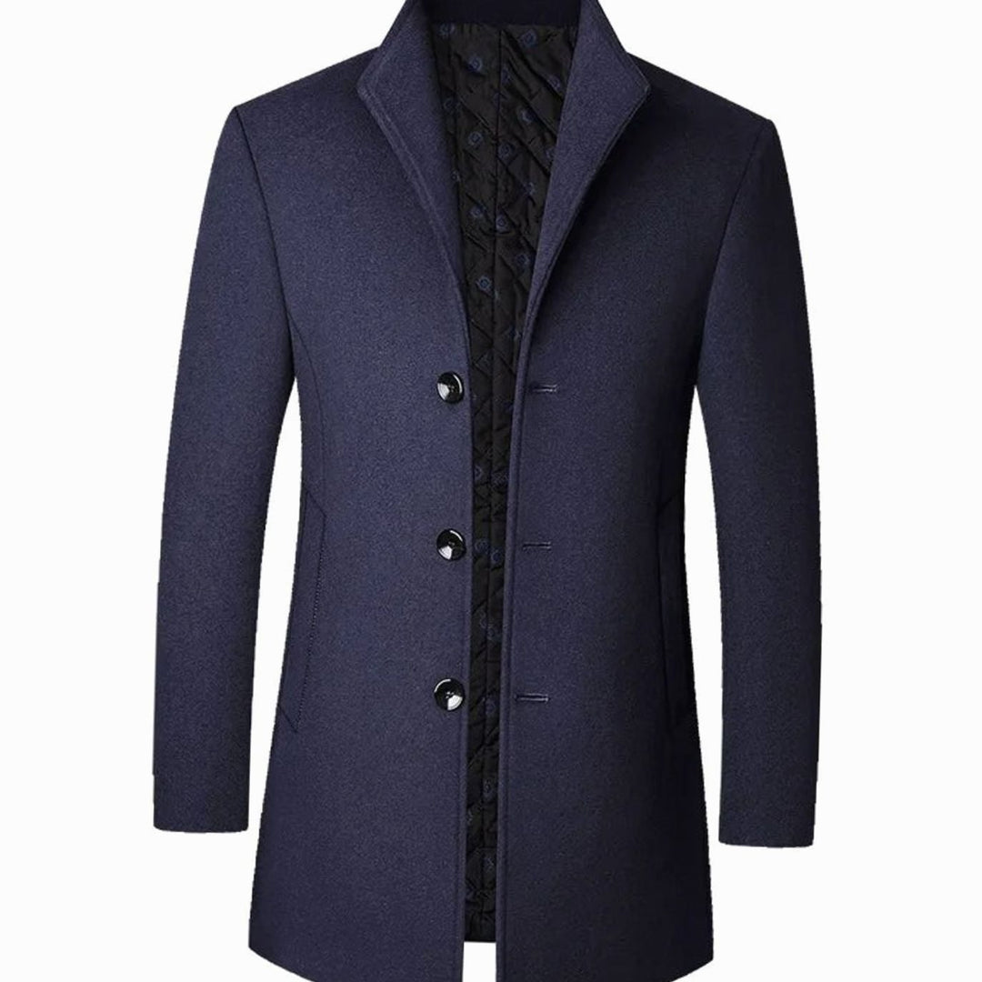 Men's Cold Weather Tailored Wool-Blend Overcoat - Navy Blue