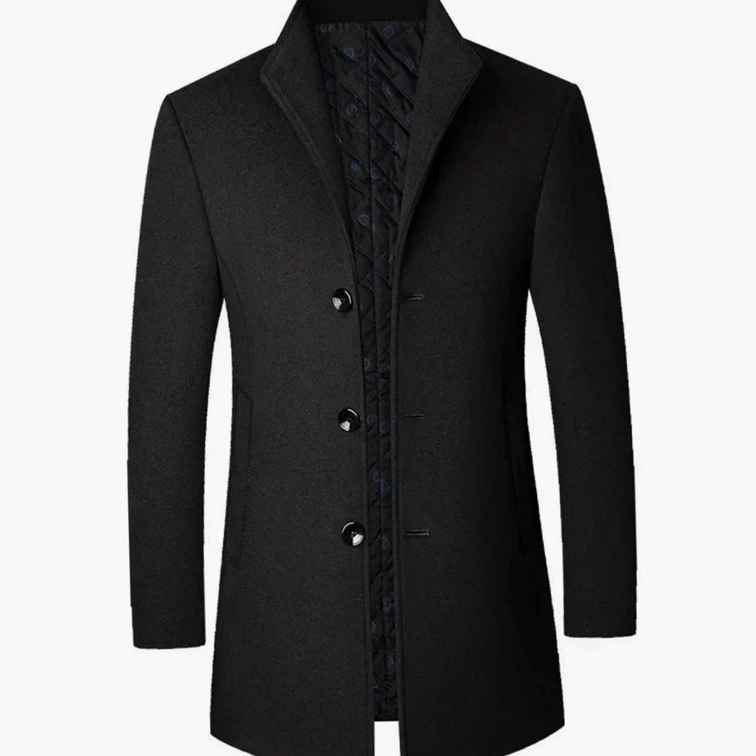 Men's Cold Weather Tailored Wool-Blend Overcoat - Black