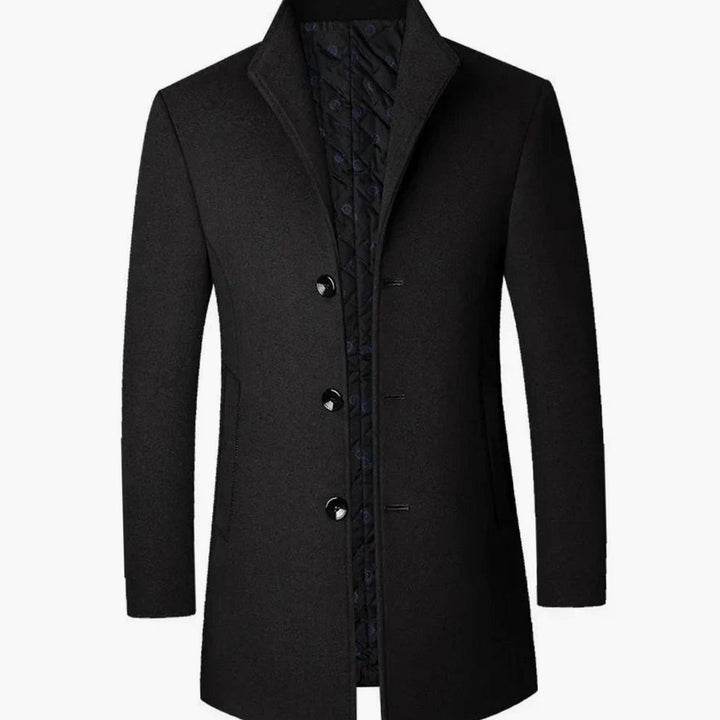 Men's Cold Weather Tailored Wool-Blend Overcoat - Black