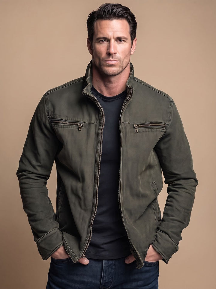 Men's Cotton Stand-Collar Multi-Pocket Zip-Up Jacket