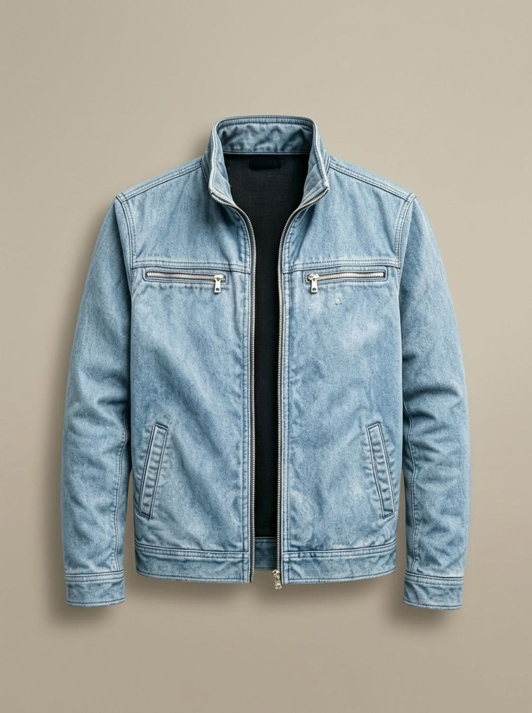 Men's Cotton Stand-Collar Multi-Pocket Zip-Up Jacket - Blue