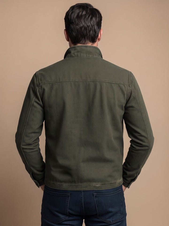 Men's Cotton Stand-Collar Multi-Pocket Zip-Up Jacket