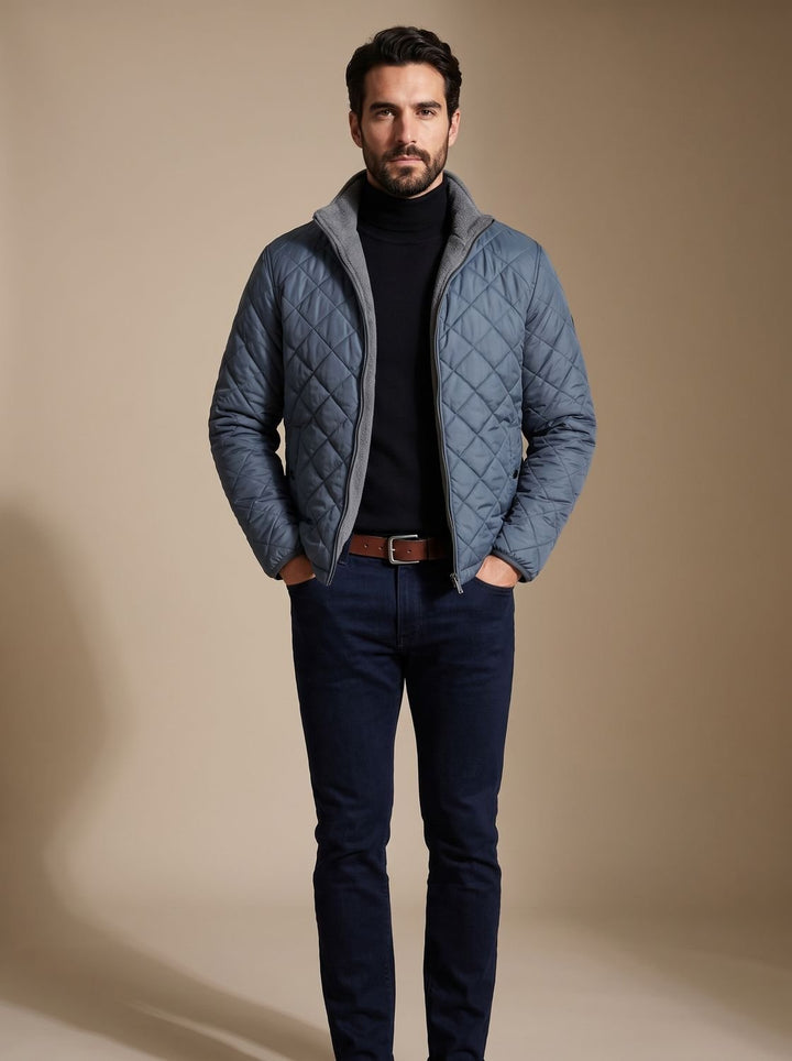 Men's Diamond-Quilted Fleece-Lined Full-Zip Winter Jacket - Gray