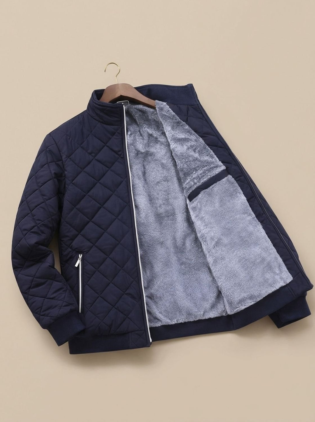 Men's Diamond-Quilted Fleece-Lined Full-Zip Winter Jacket