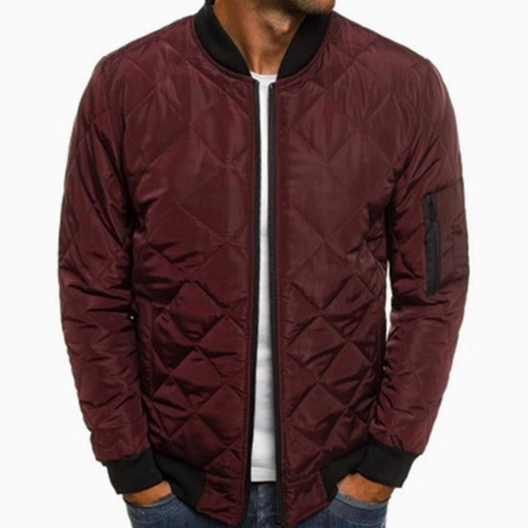 Men's Diamond-Quilted Full-Zip Bomber Jacket - Burgundy