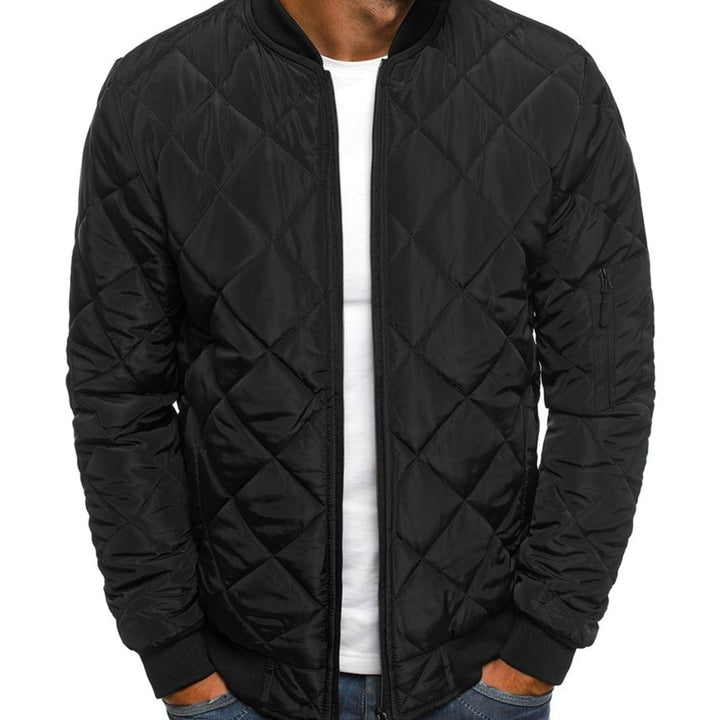 Men's Diamond-Quilted Full-Zip Bomber Jacket - Black