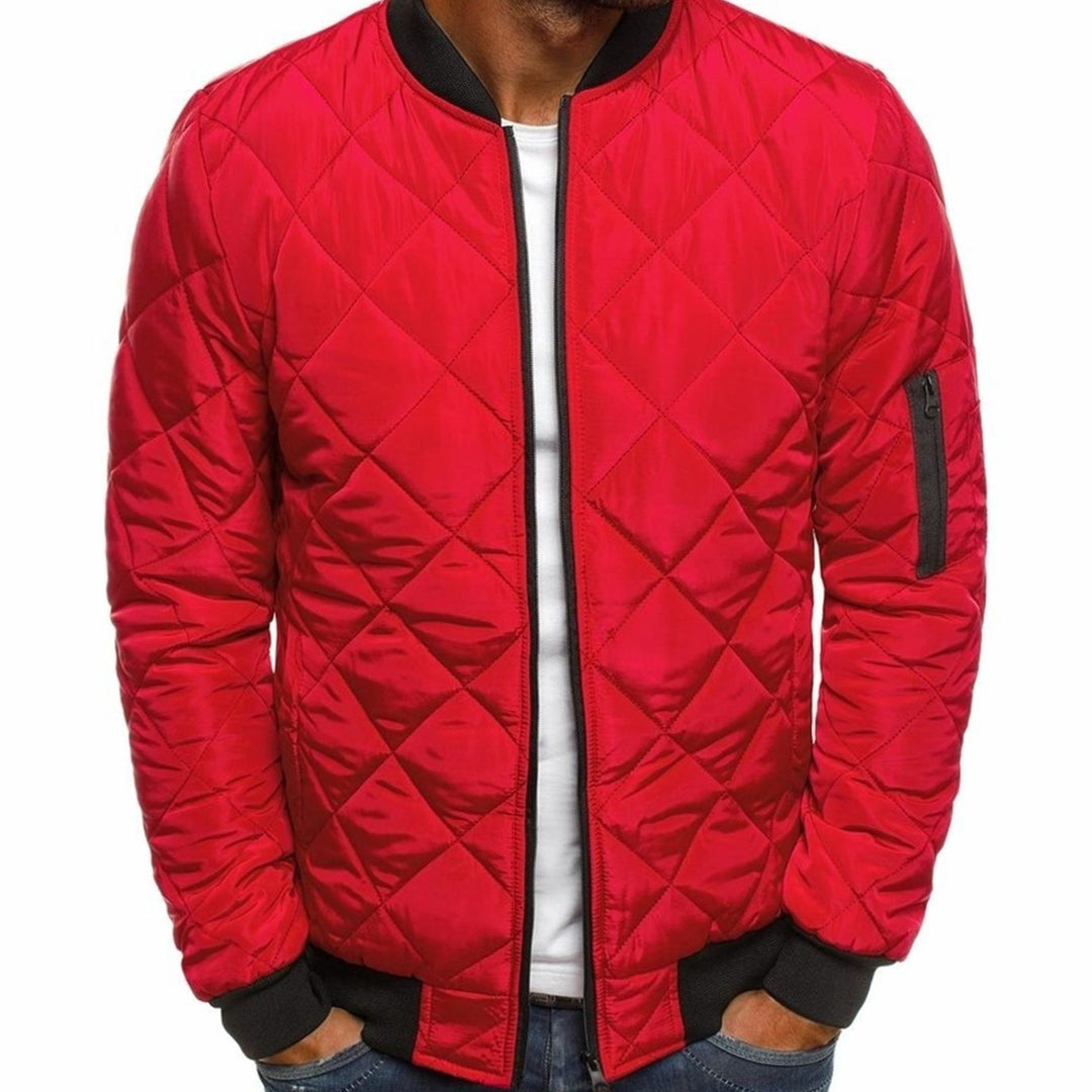 Men's Diamond-Quilted Full-Zip Bomber Jacket - Red