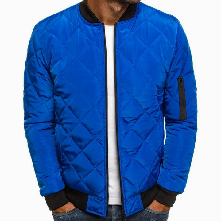 Men's Diamond-Quilted Full-Zip Bomber Jacket - Royal Blue