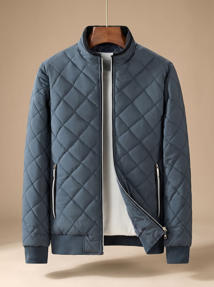 Men's Diamond-Quilted Full-Zip Insulated Bomber Jacket - Gray