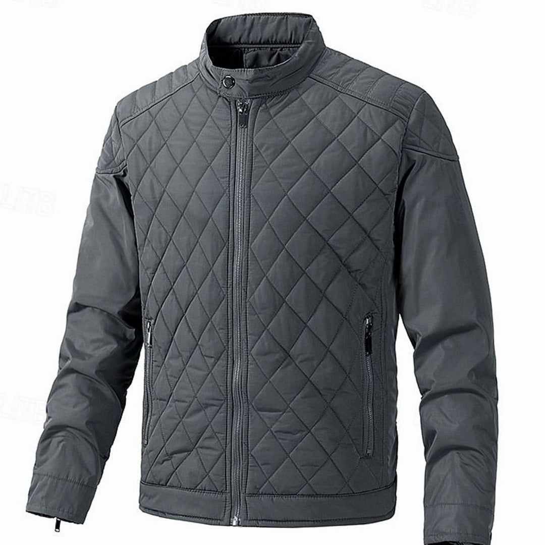 Men's Diamond-Quilted Stand-Collar Full-Zip Jacket - Gray