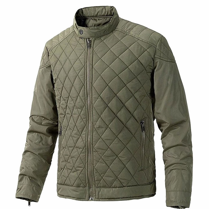Men's Diamond-Quilted Stand-Collar Full-Zip Jacket - Army Green