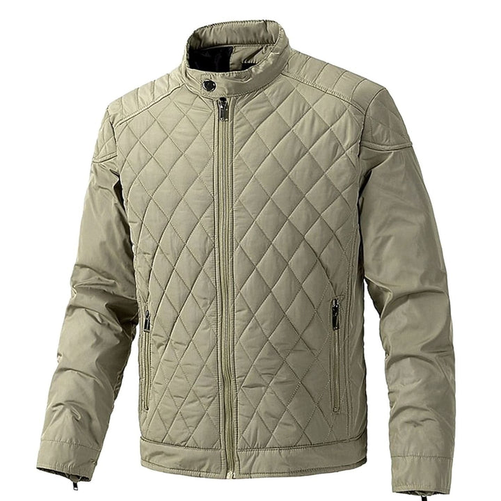 Men's Diamond-Quilted Stand-Collar Full-Zip Jacket - Khaki