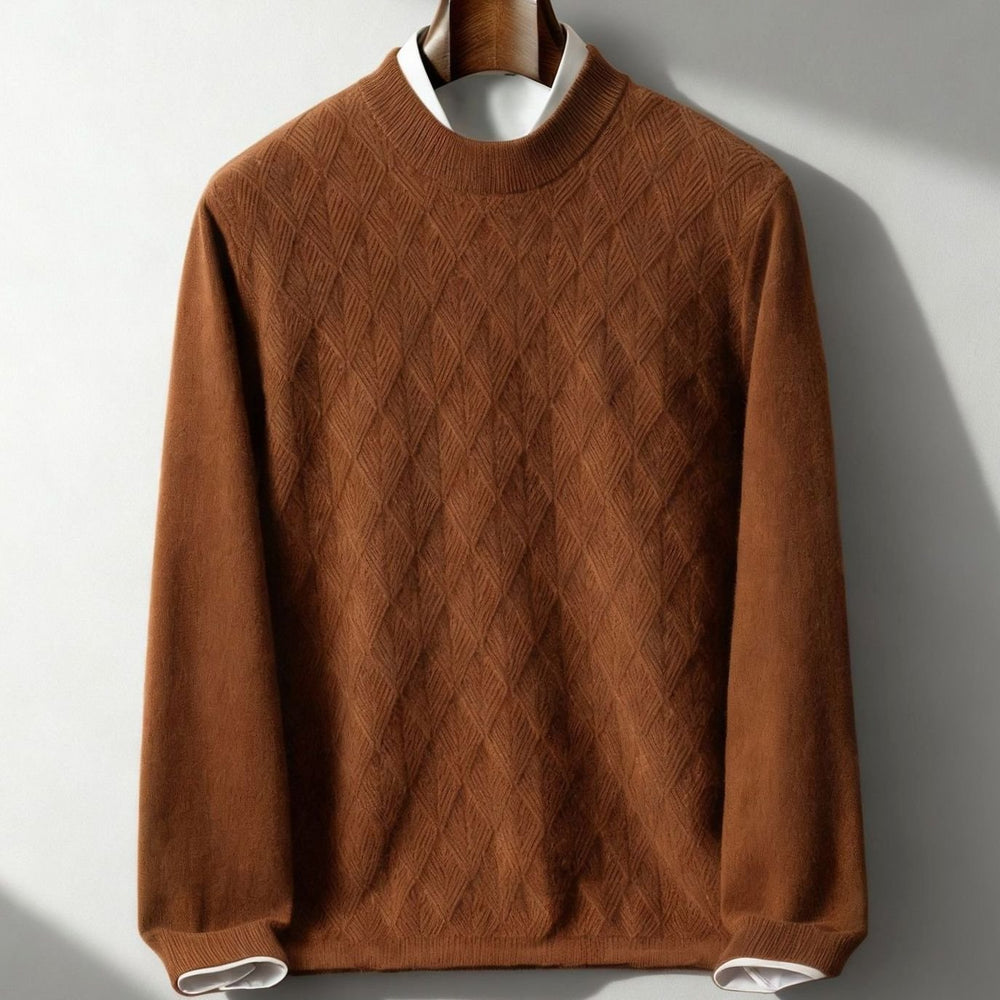 Men's Diamond-Texture Mock-Neck Knit Pullover Sweater - Brown