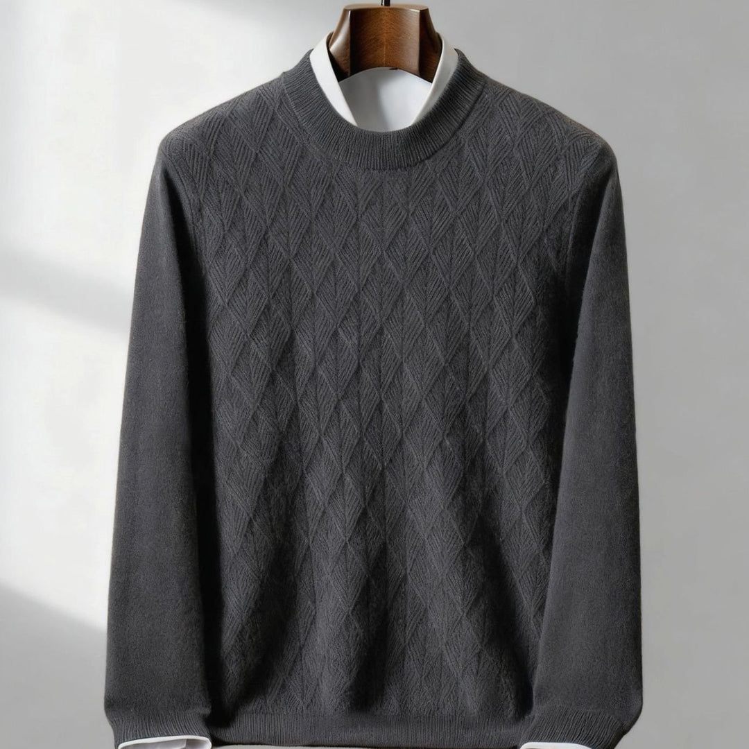 Men's Diamond-Texture Mock-Neck Knit Pullover Sweater - Gray