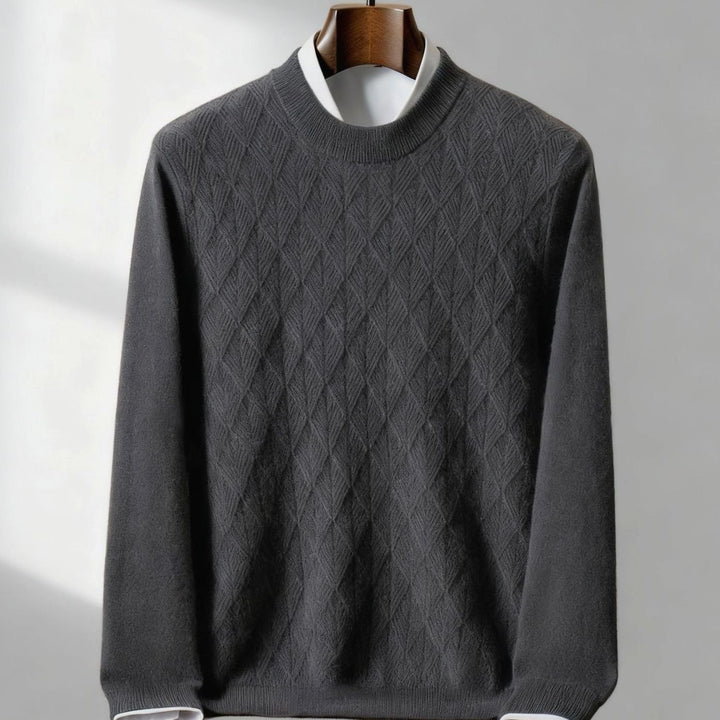 Men's Diamond-Texture Mock-Neck Knit Pullover Sweater - Gray