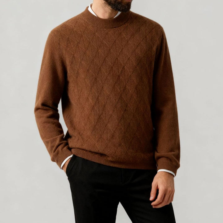 Men's Diamond-Texture Mock-Neck Knit Pullover Sweater