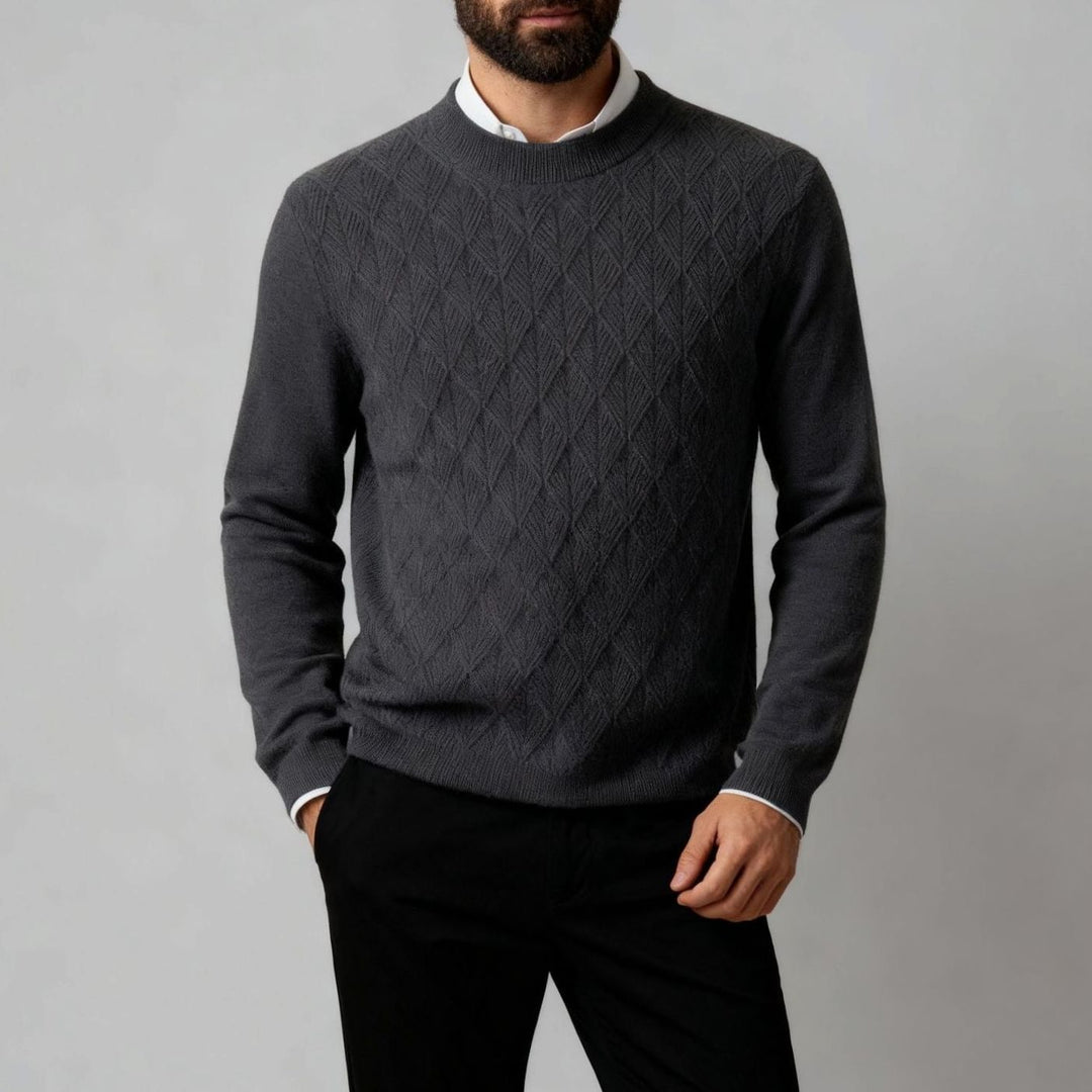 Men's Diamond-Texture Mock-Neck Knit Pullover Sweater