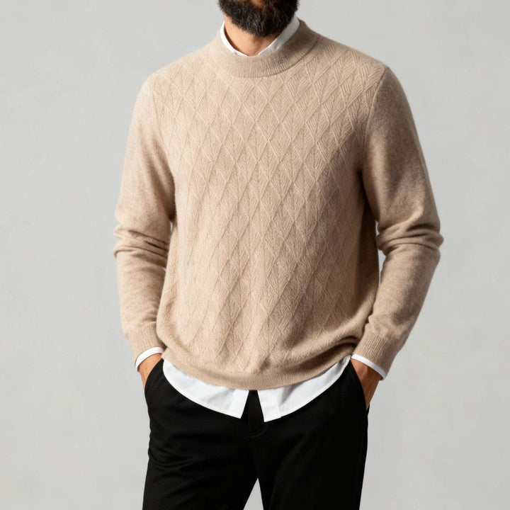 Men's Diamond-Texture Mock-Neck Knit Pullover Sweater