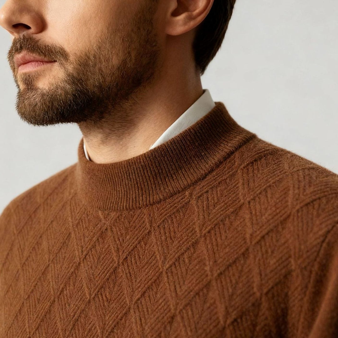 Men's Diamond-Texture Mock-Neck Knit Pullover Sweater