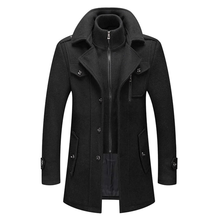 Men's Double-Layer Wool Blend Single-Breasted Overcoat - Black