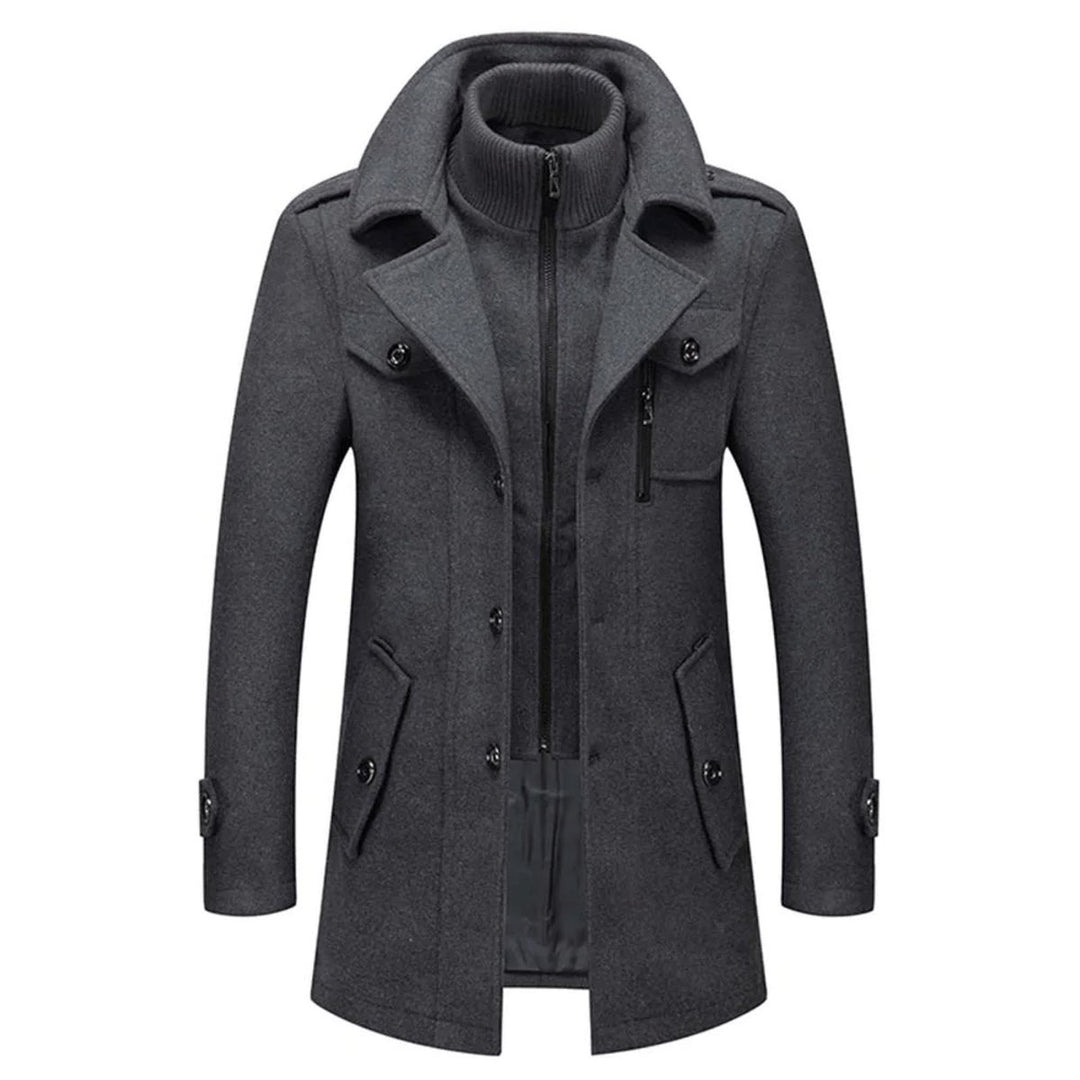 Men's Double-Layer Wool Blend Single-Breasted Overcoat - Gray