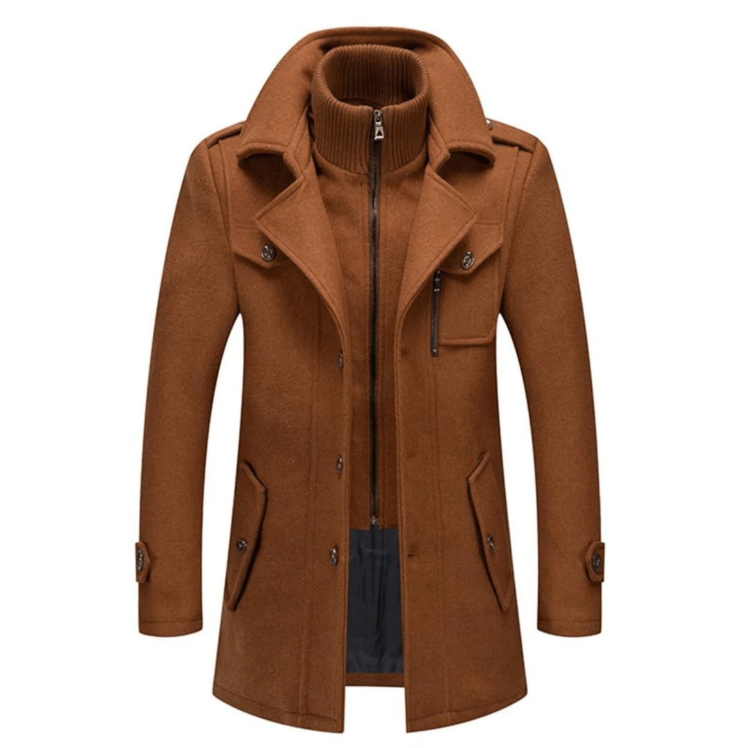 Men's Double-Layer Wool Blend Single-Breasted Overcoat - Brown