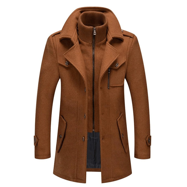 Men's Double-Layer Wool Blend Single-Breasted Overcoat - Brown