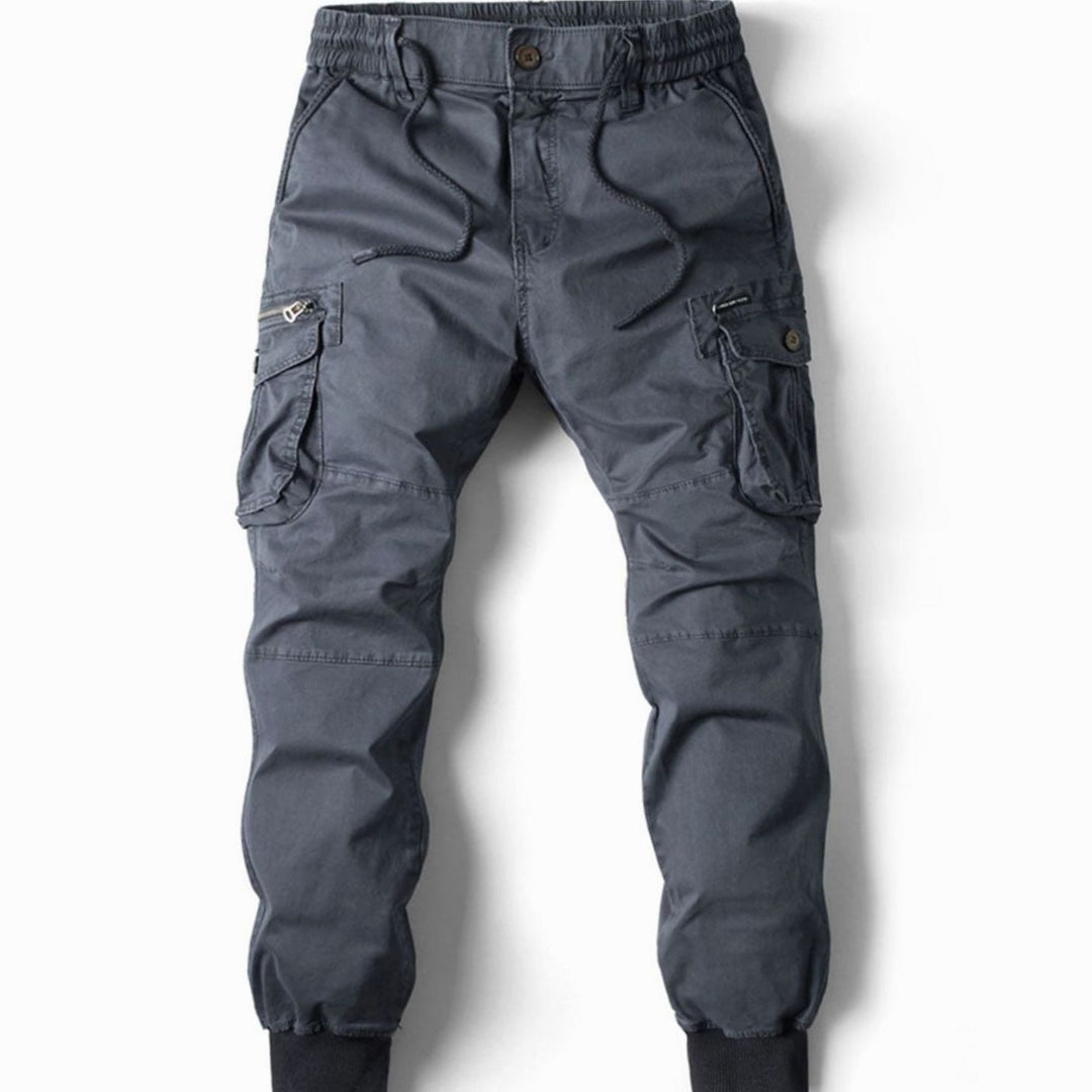 Men's Elastic Waist Tapered Cargo Jogger Pants - Dark Grey