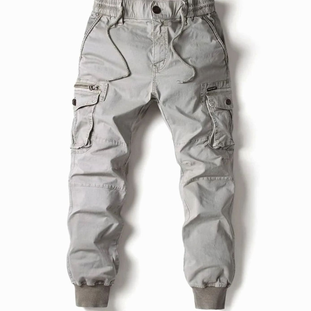 Men's Elastic Waist Tapered Cargo Jogger Pants - Light Grey