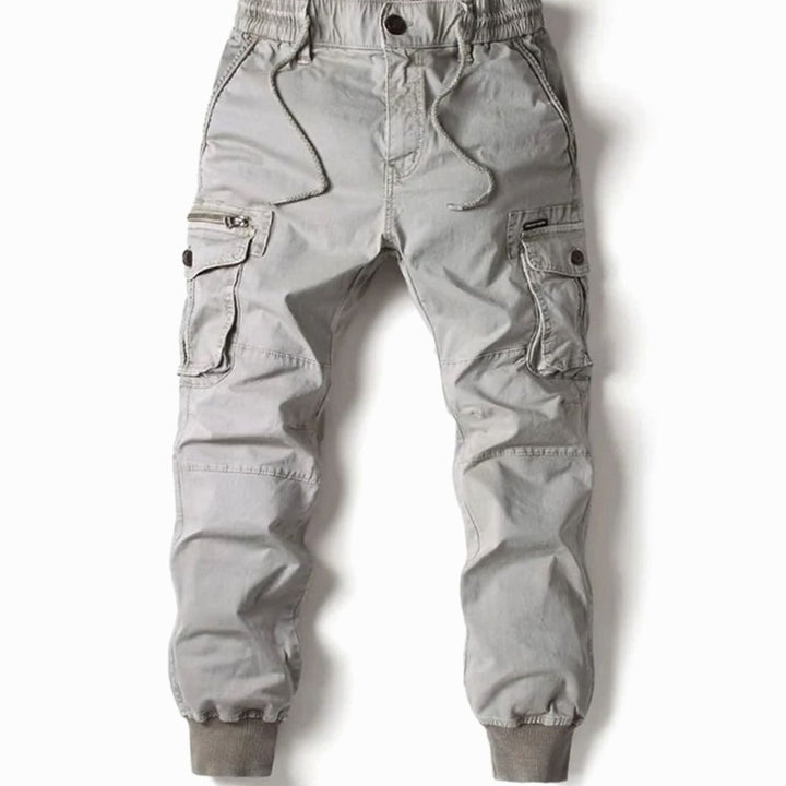 Men's Elastic Waist Tapered Cargo Jogger Pants - Light Grey