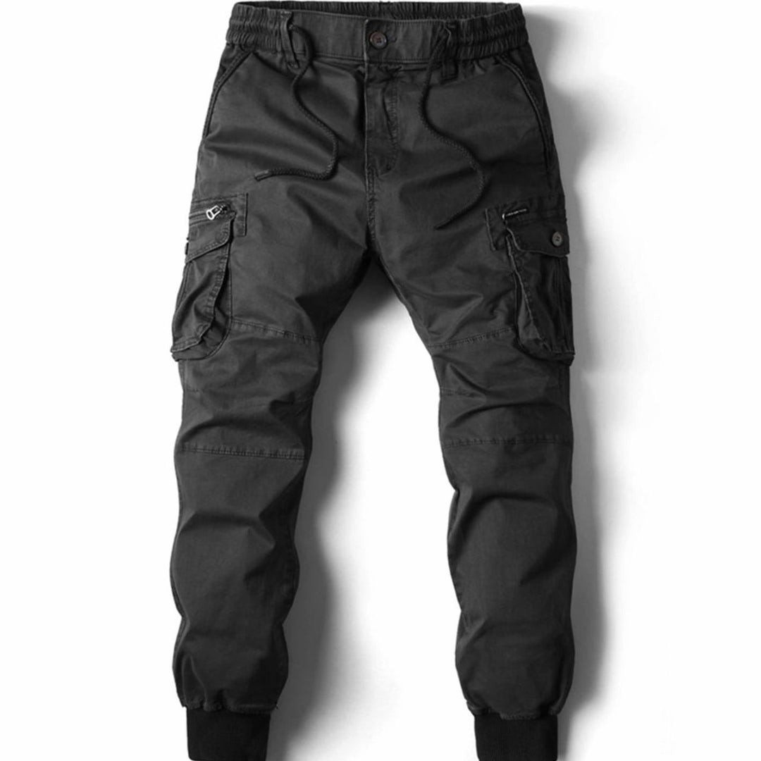 Men's Elastic Waist Tapered Cargo Jogger Pants - Black