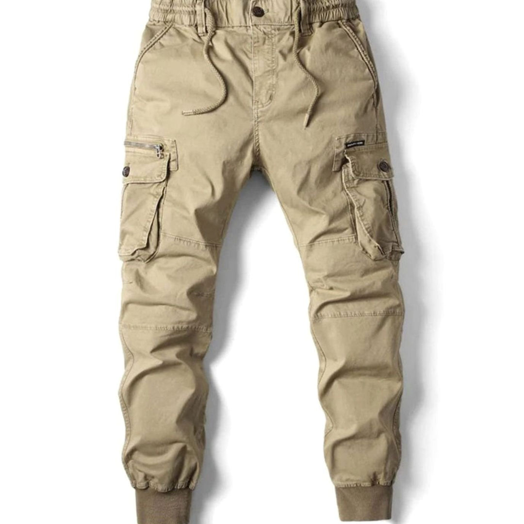 Men's Elastic Waist Tapered Cargo Jogger Pants - Khaki