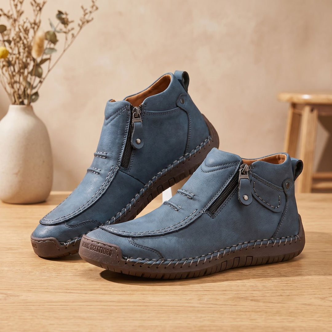 Men's Ergonomic Orthopedic Side-Zip Leather Ankle Boots - Blue