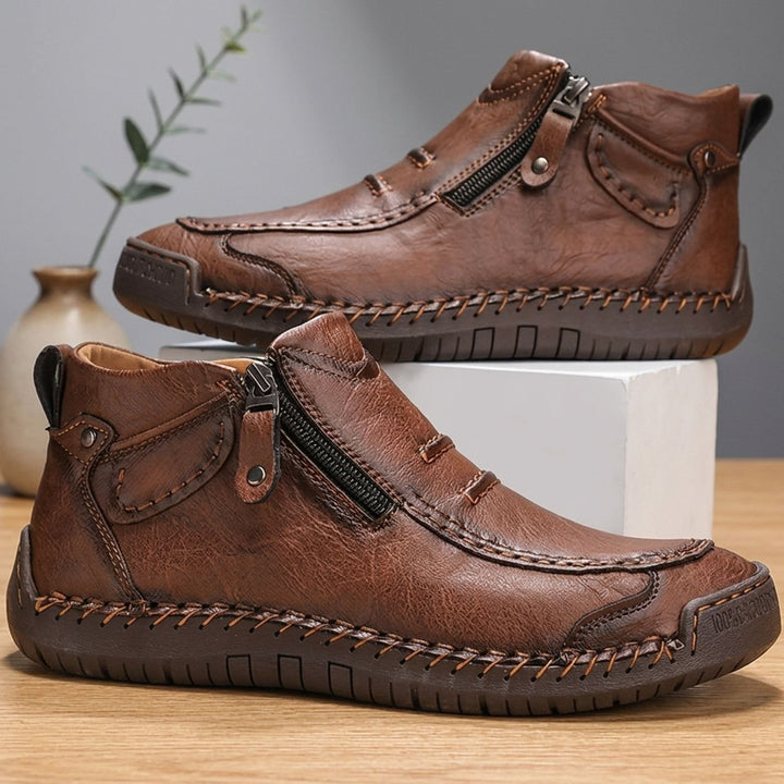 Men's Ergonomic Orthopedic Side-Zip Leather Ankle Boots - Brown