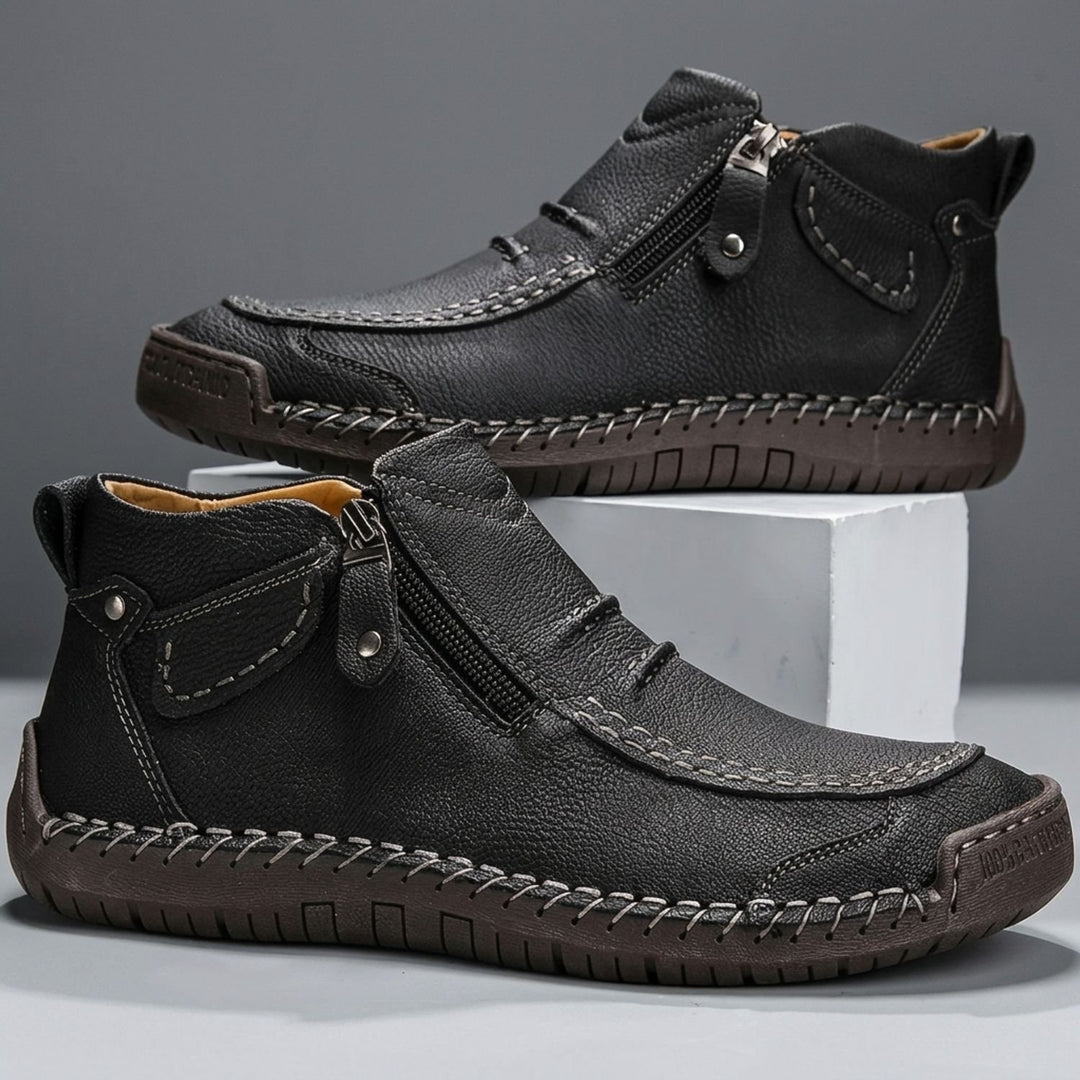 Men's Ergonomic Orthopedic Side-Zip Leather Ankle Boots - Black